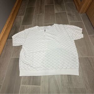Chico's Size 4 XXL White Ivory Textured Metallic Knit Top Pullover Sweater Short